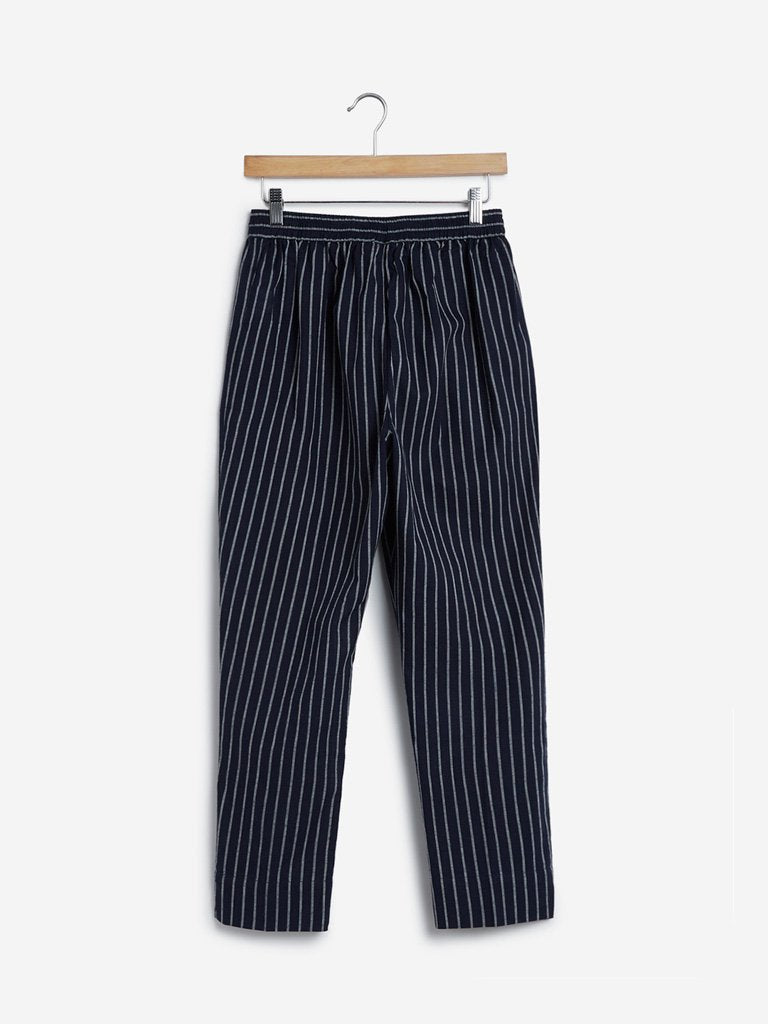 Utsa Black Slim Striped Ethnic Pants