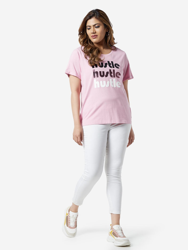 Sassy Soda Curve Pink Text Print Cotton T-Shirt