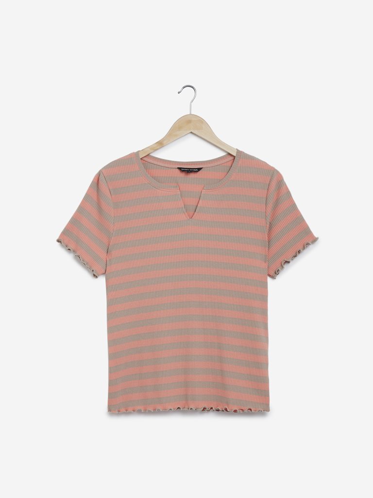 Sassy Soda Curves Coral Striped T-Shirt