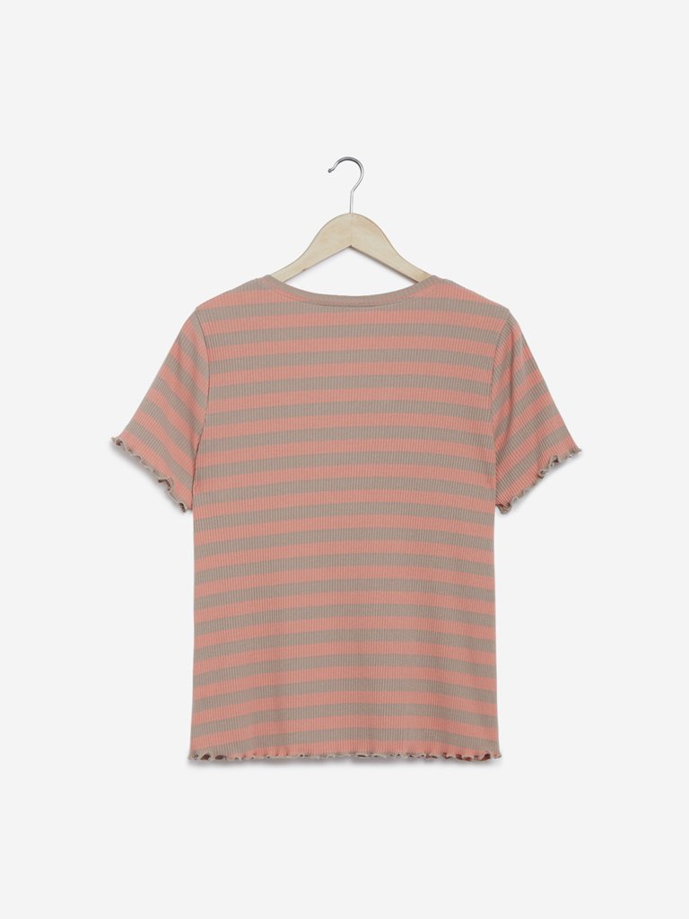 Sassy Soda Curves Coral Striped T-Shirt