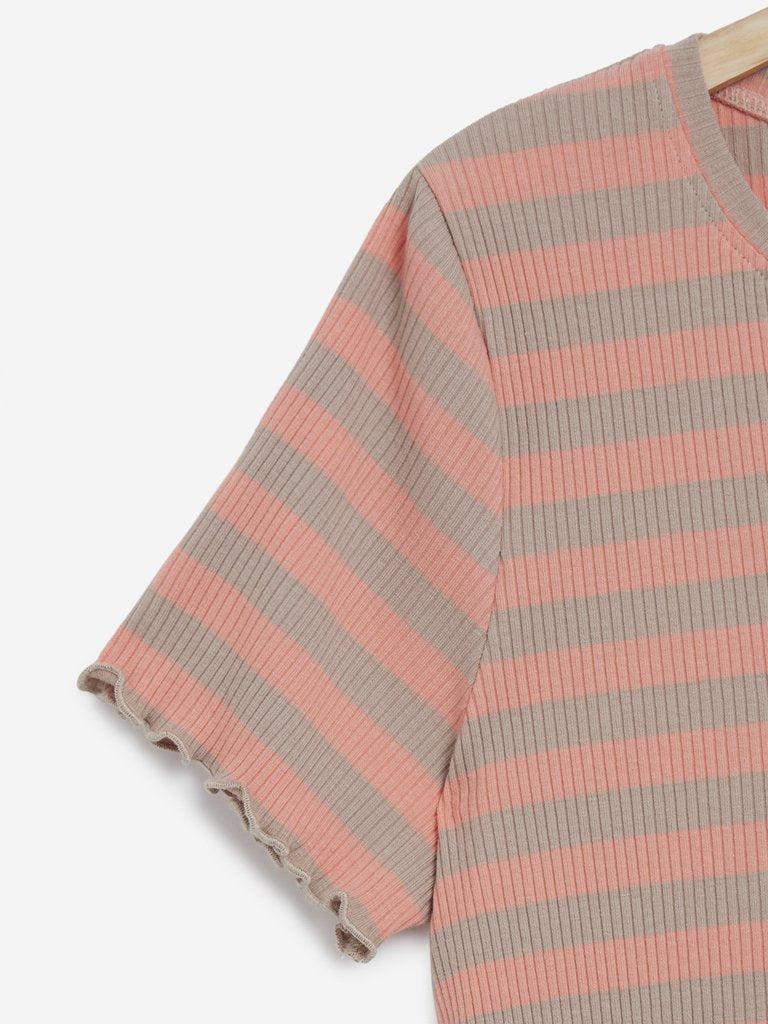 Sassy Soda Curves Coral Striped T-Shirt