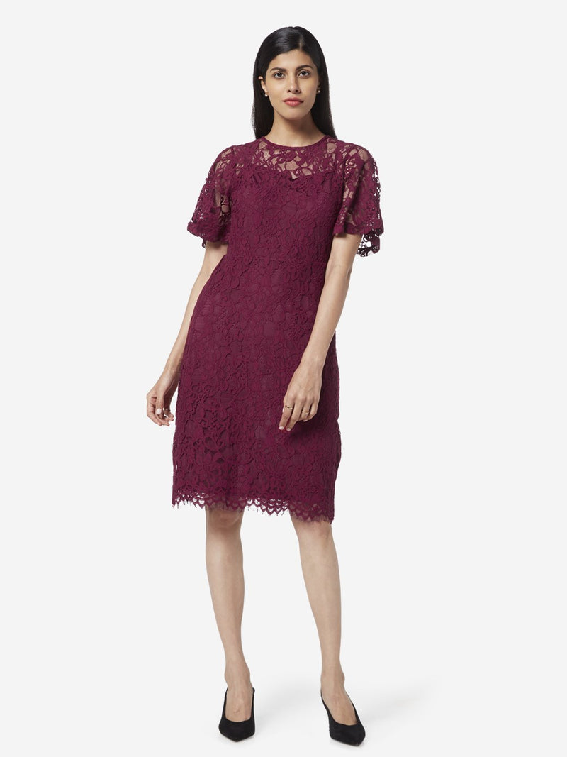 Wardrobe Berry Floral Lace Dress
