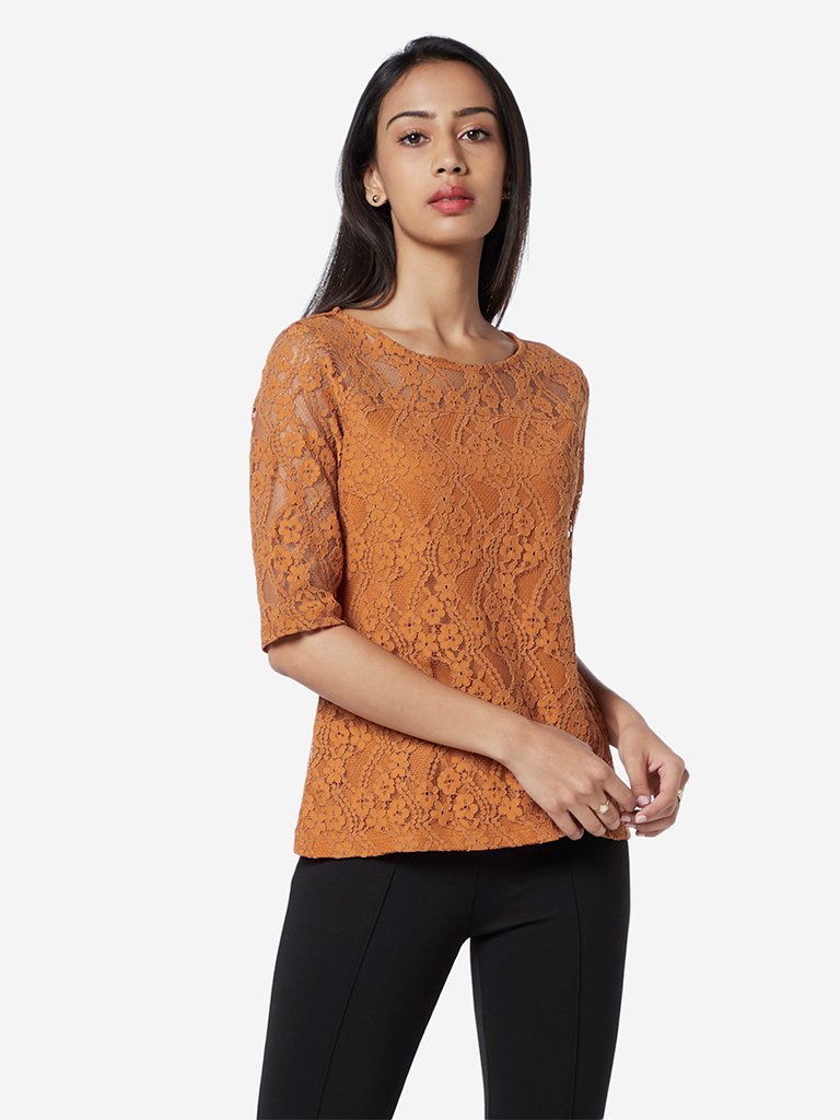 Wardrobe Light Brown Floral Lace Reagan Top