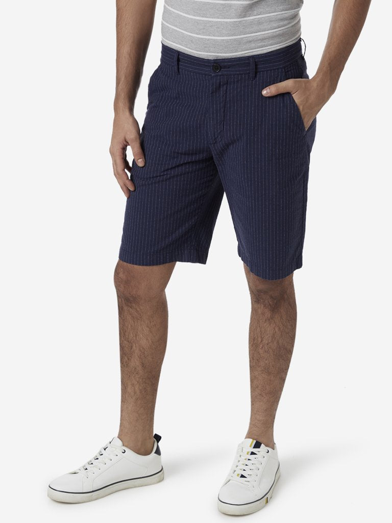 Ascot Navy Striped Relaxed Fit Shorts