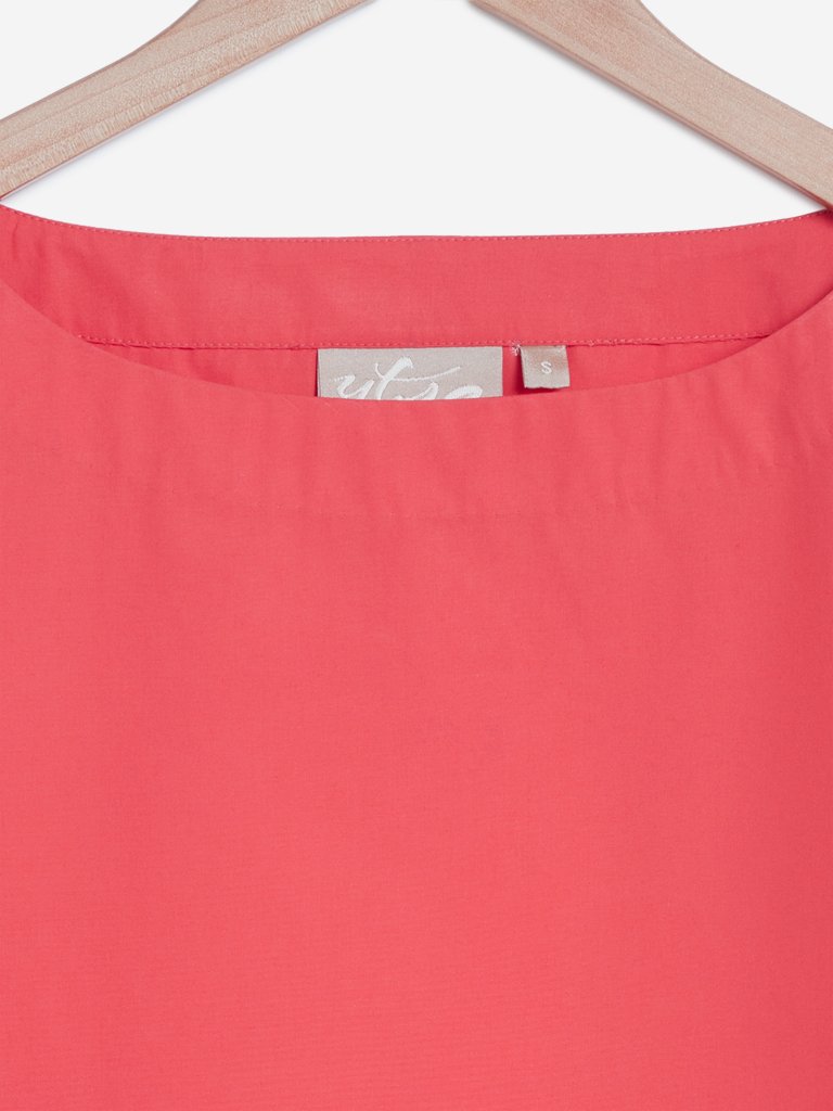 Utsa Coral High-Low Ethnic Top