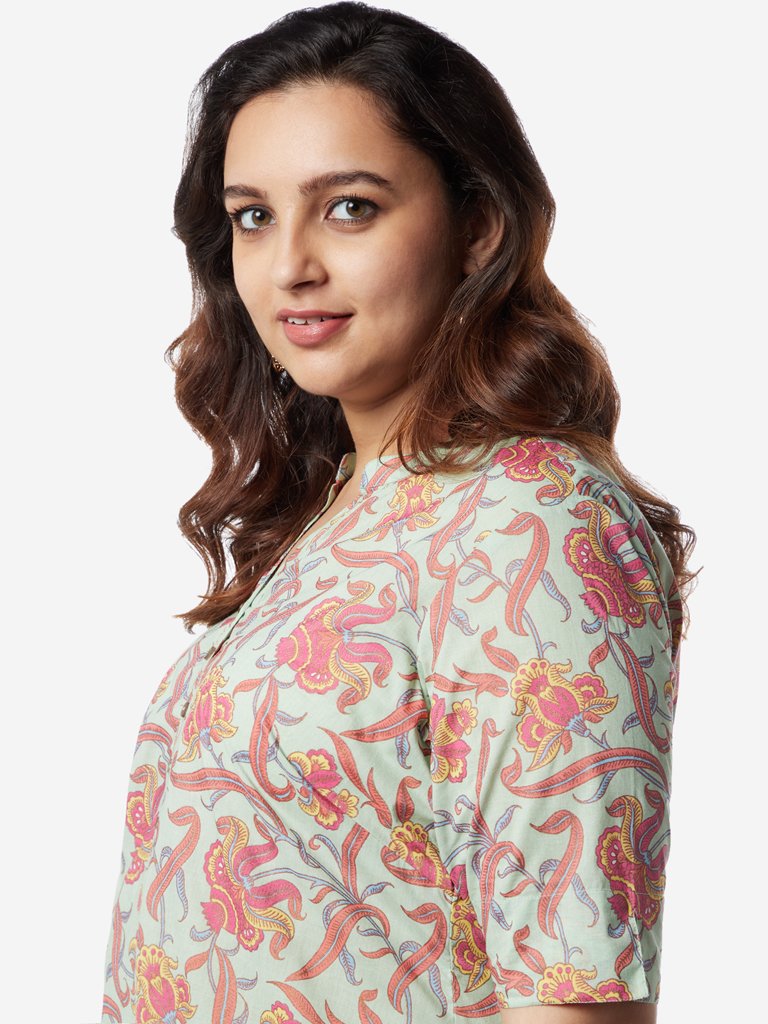 Diza Curves Light Blue Floral Print Kurta
