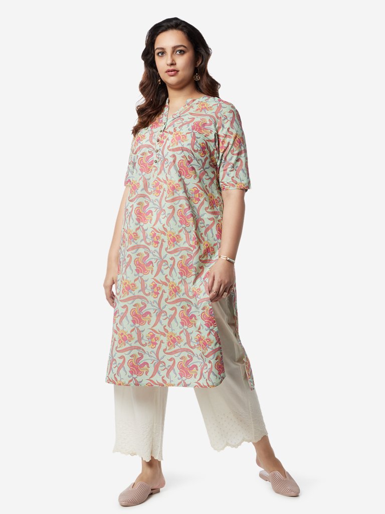 Diza Curves Light Blue Floral Print Kurta