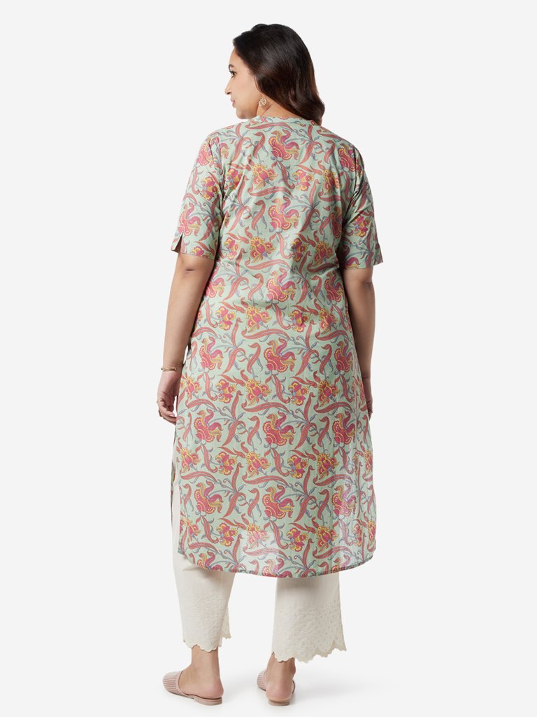 Diza Curves Light Blue Floral Print Kurta