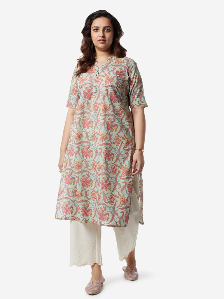 Diza Curves Light Blue Floral Print Kurta