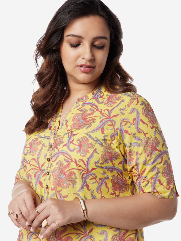 Diza Curves Yellow Floral Pattern A-Line Kurta
