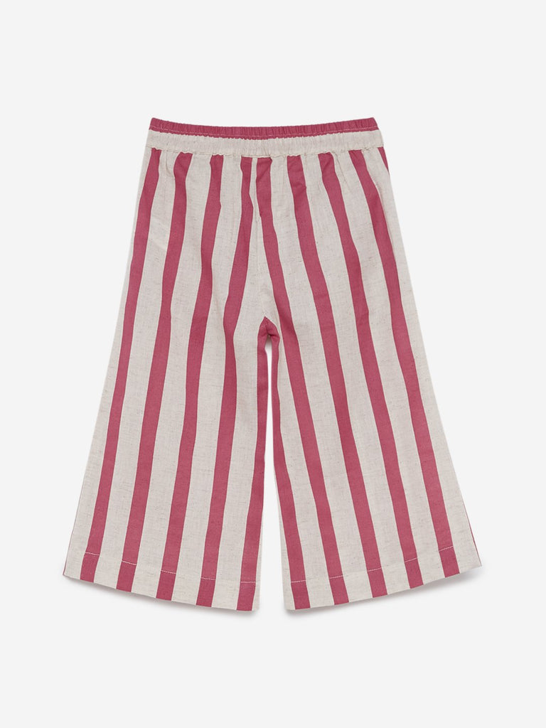 Utsa Kids Pink Striped Palazzos