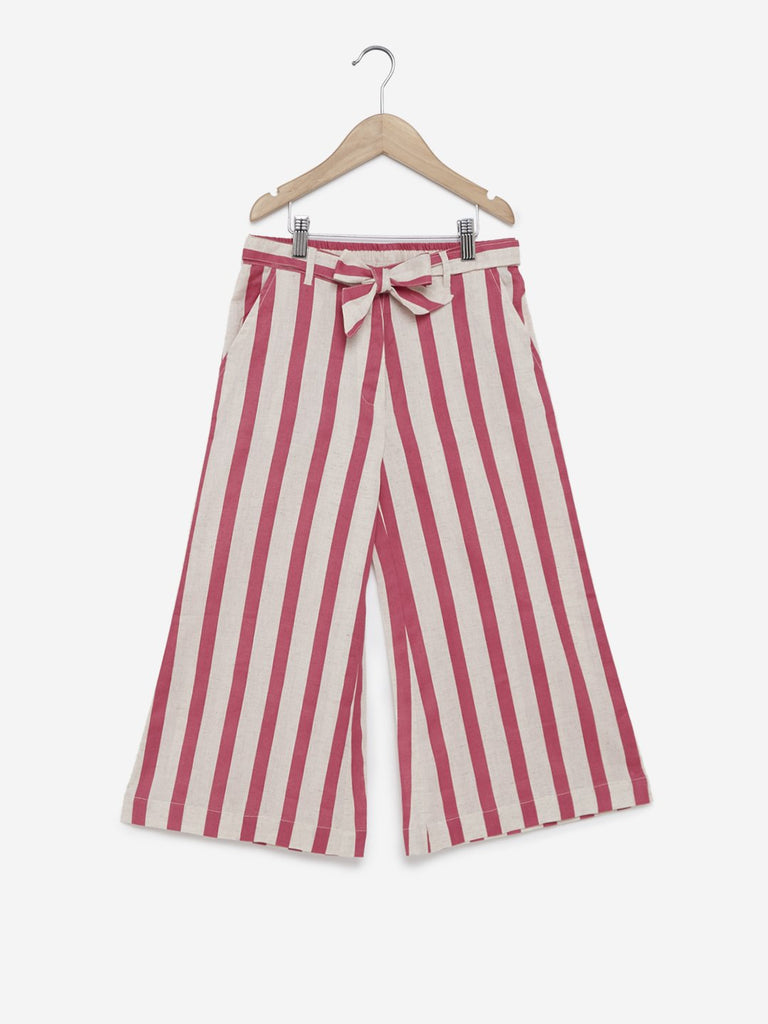 Utsa Kids Pink Striped Palazzos