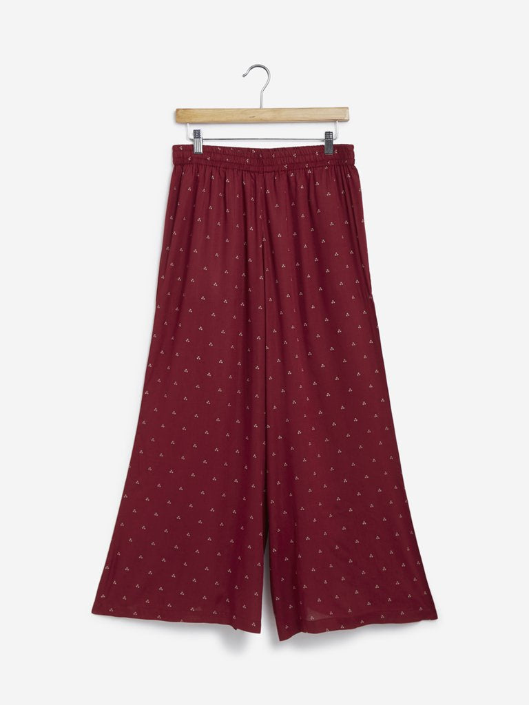 Zuba Dark Red Bandhini Print Palazzos