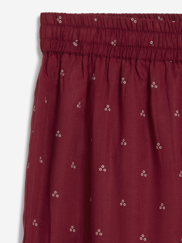 Zuba Dark Red Bandhini Print Palazzos