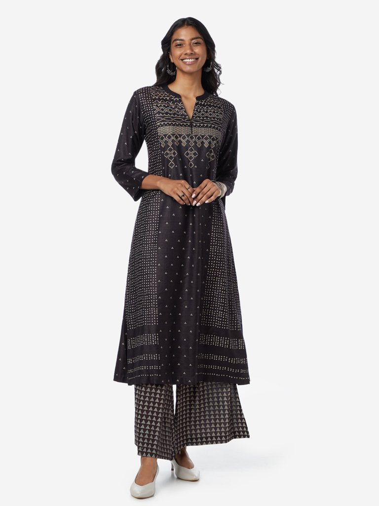 Zuba Black Bandhini Print A-Line Kurta