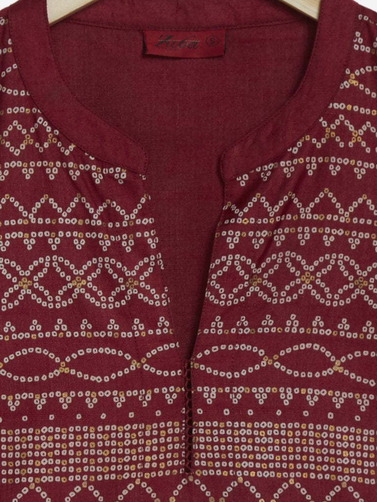 Zuba Maroon Bandhani Print A-line Kurta