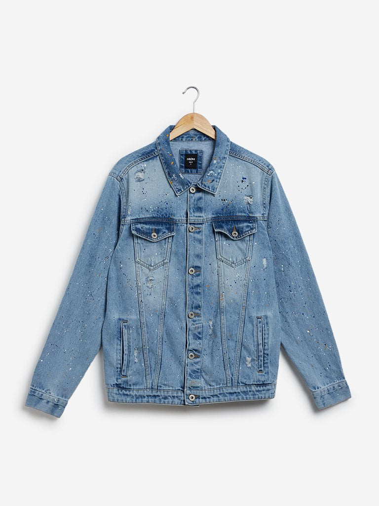 Nuon Blue Distressed Slim Fit Denim Jacket