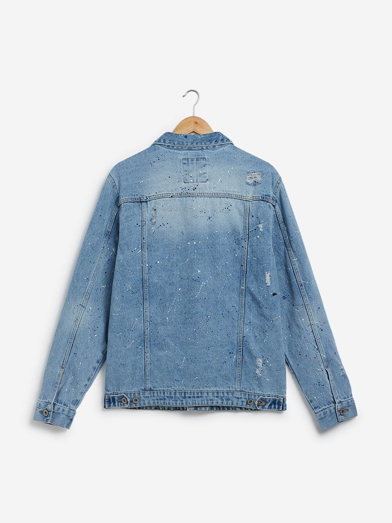 Nuon Blue Distressed Slim Fit Denim Jacket