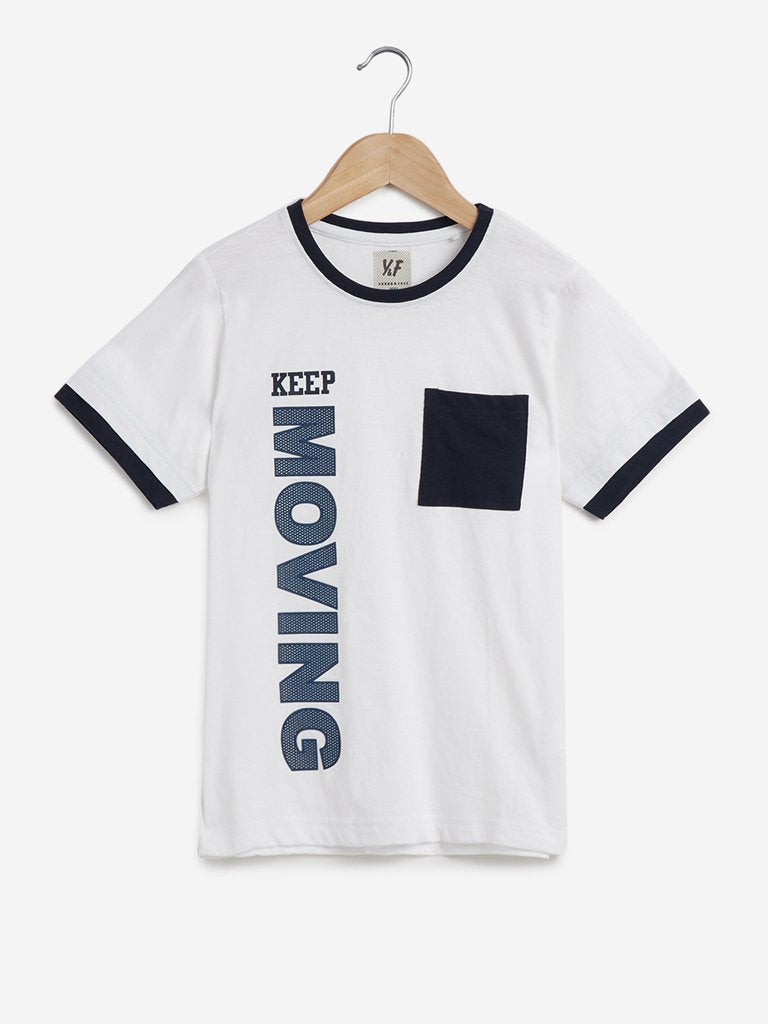 Y&F Kids White Text Printed Cotton T-Shirt