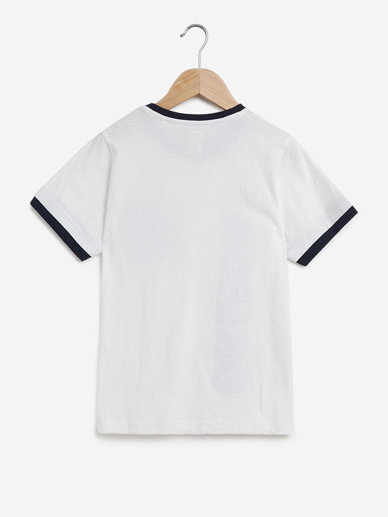 Y&F Kids White Text Printed Cotton T-Shirt