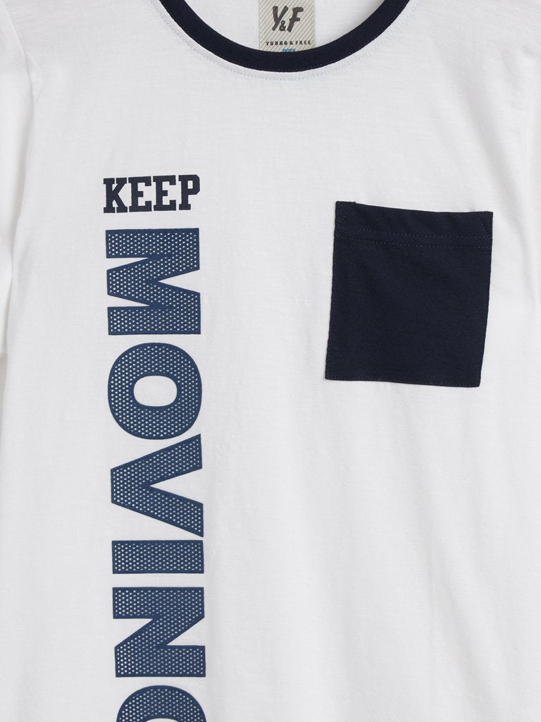Y&F Kids White Text Printed Cotton T-Shirt