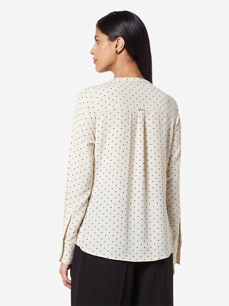 Wardrobe Off White Polkadot Print Shirt