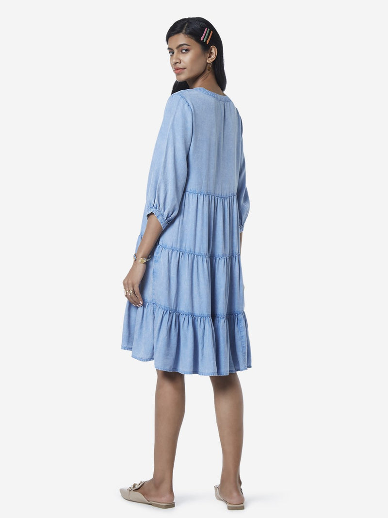 LOV Light Blue Tiered Dress