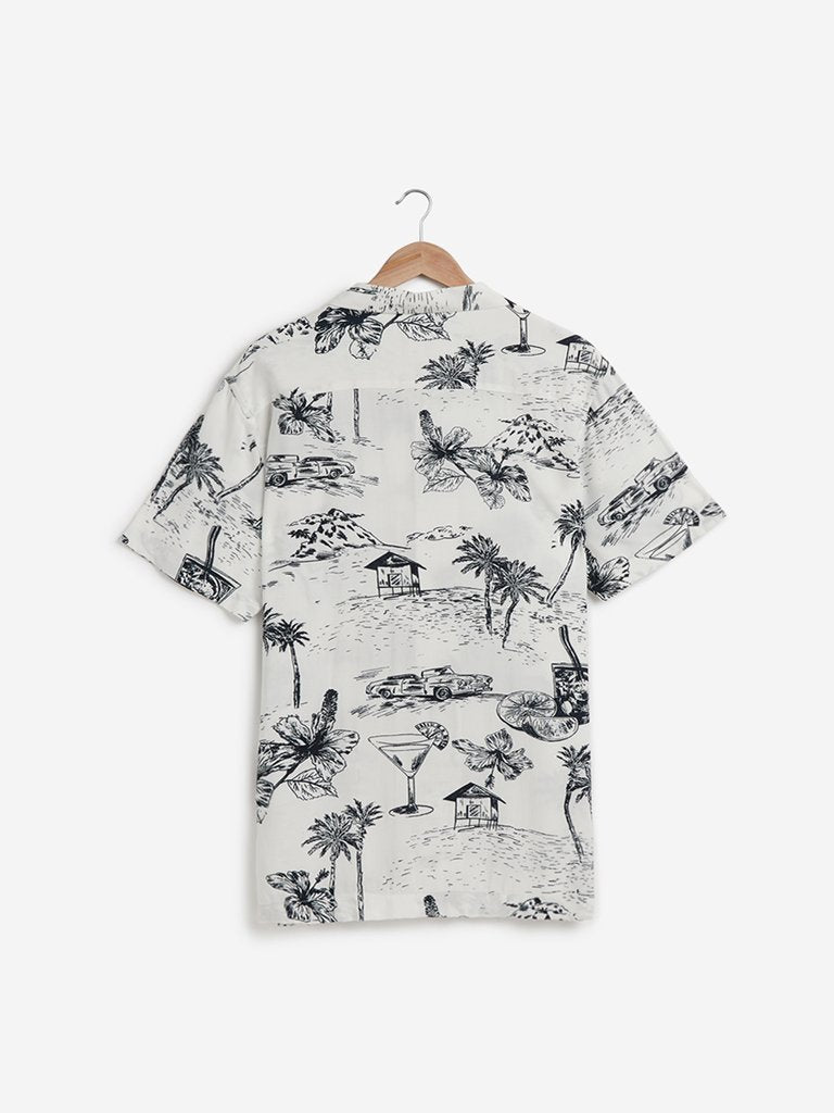Nuon White Printed Relaxed Fit Casual Shirt