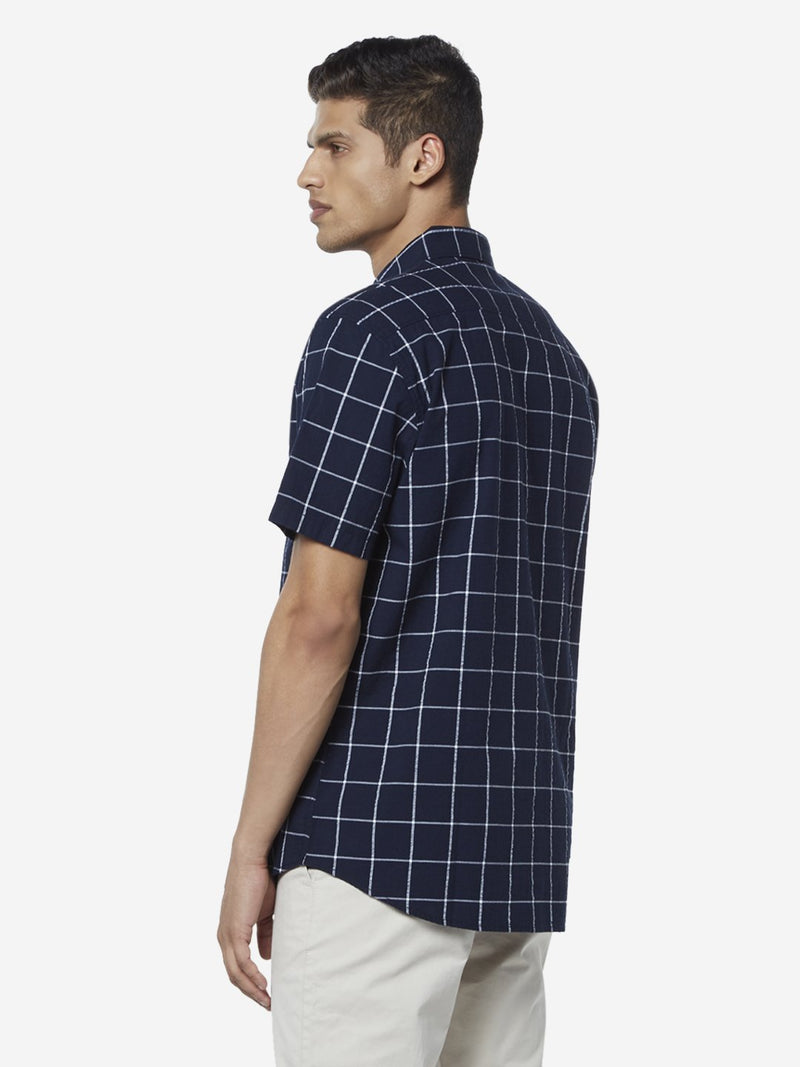 WES Casuals Indigo Checked Relaxed Fit Shirt
