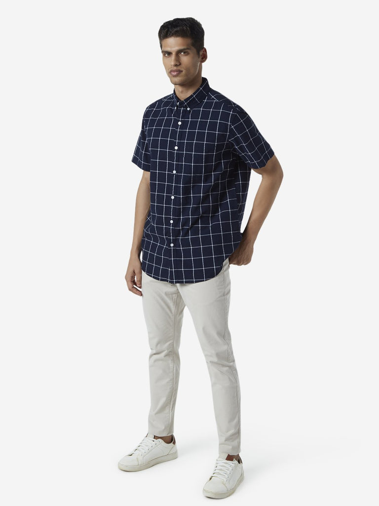 WES Casuals Indigo Checked Relaxed Fit Shirt