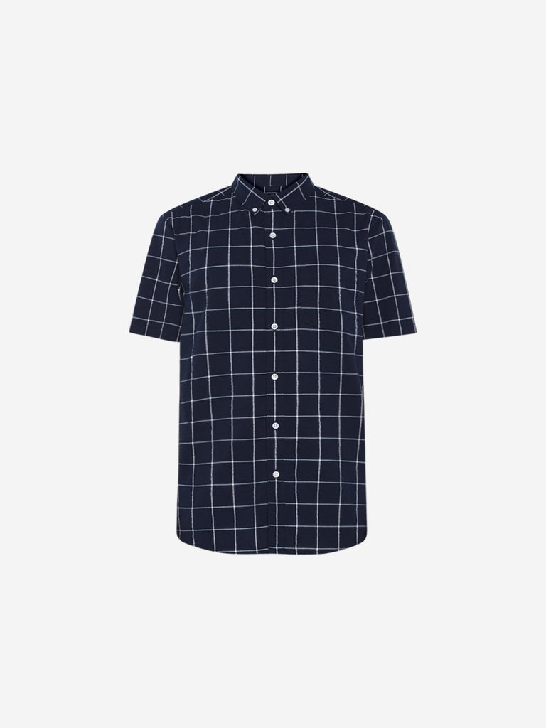 WES Casuals Indigo Checked Relaxed Fit Shirt