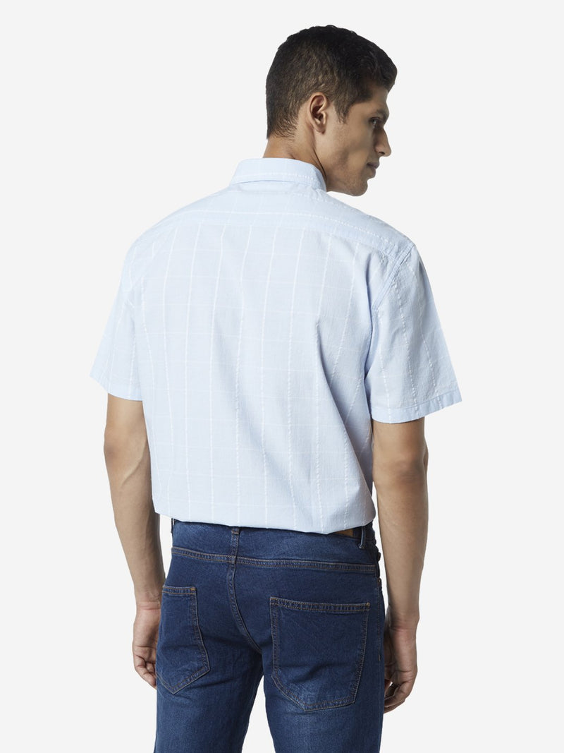 WES Casuals Light Blue Checked Relaxed Fit Shirt