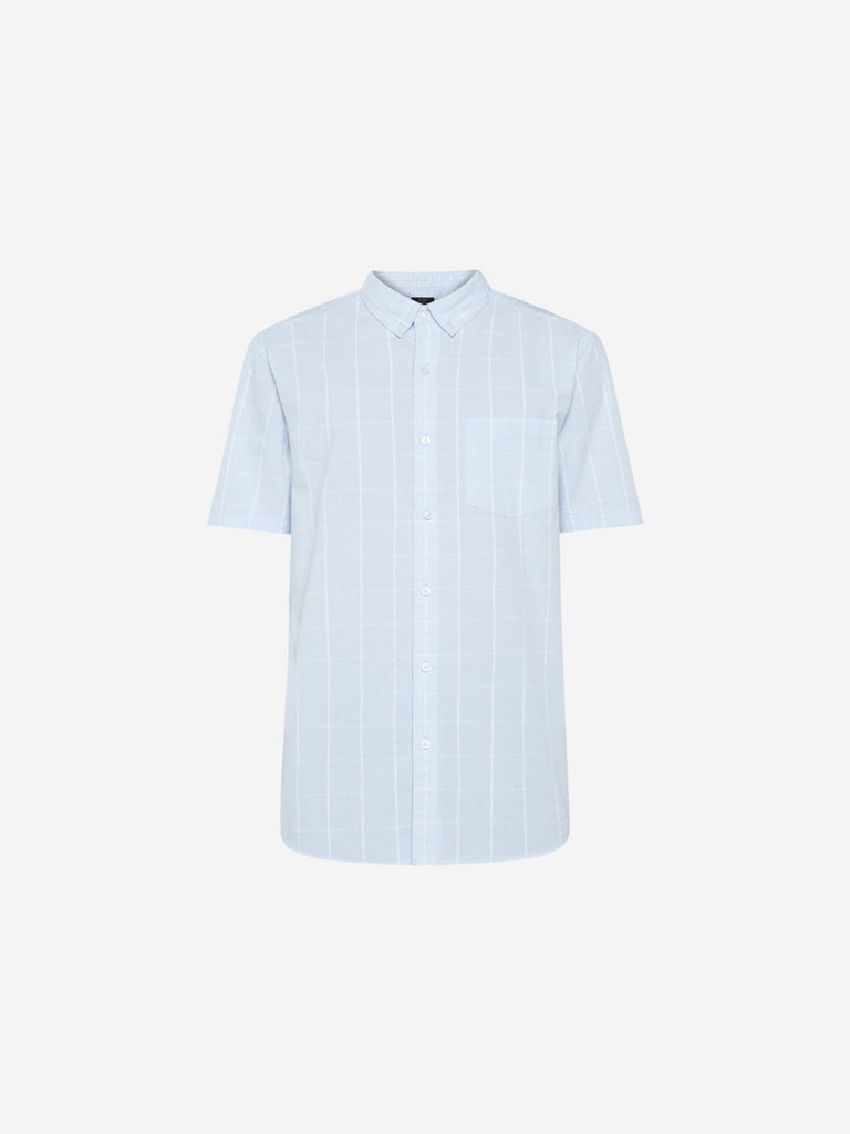 WES Casuals Light Blue Checked Relaxed Fit Shirt