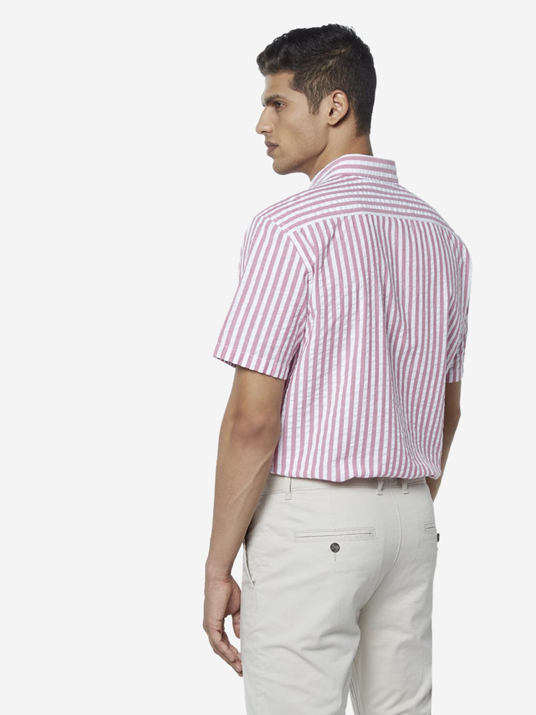 WES Casuals Pink Seersucker Relaxed Fit Shirt