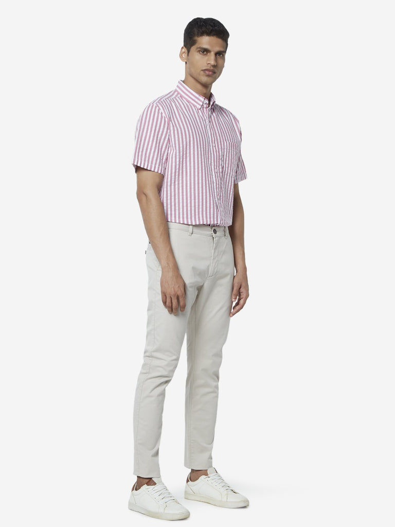 WES Casuals Pink Seersucker Relaxed Fit Shirt
