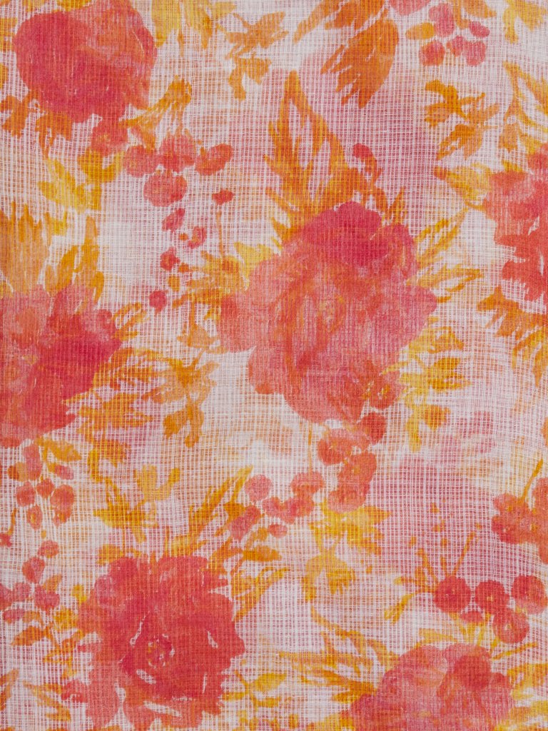 Zuba Coral Floral Print Cotton-Silk Stole