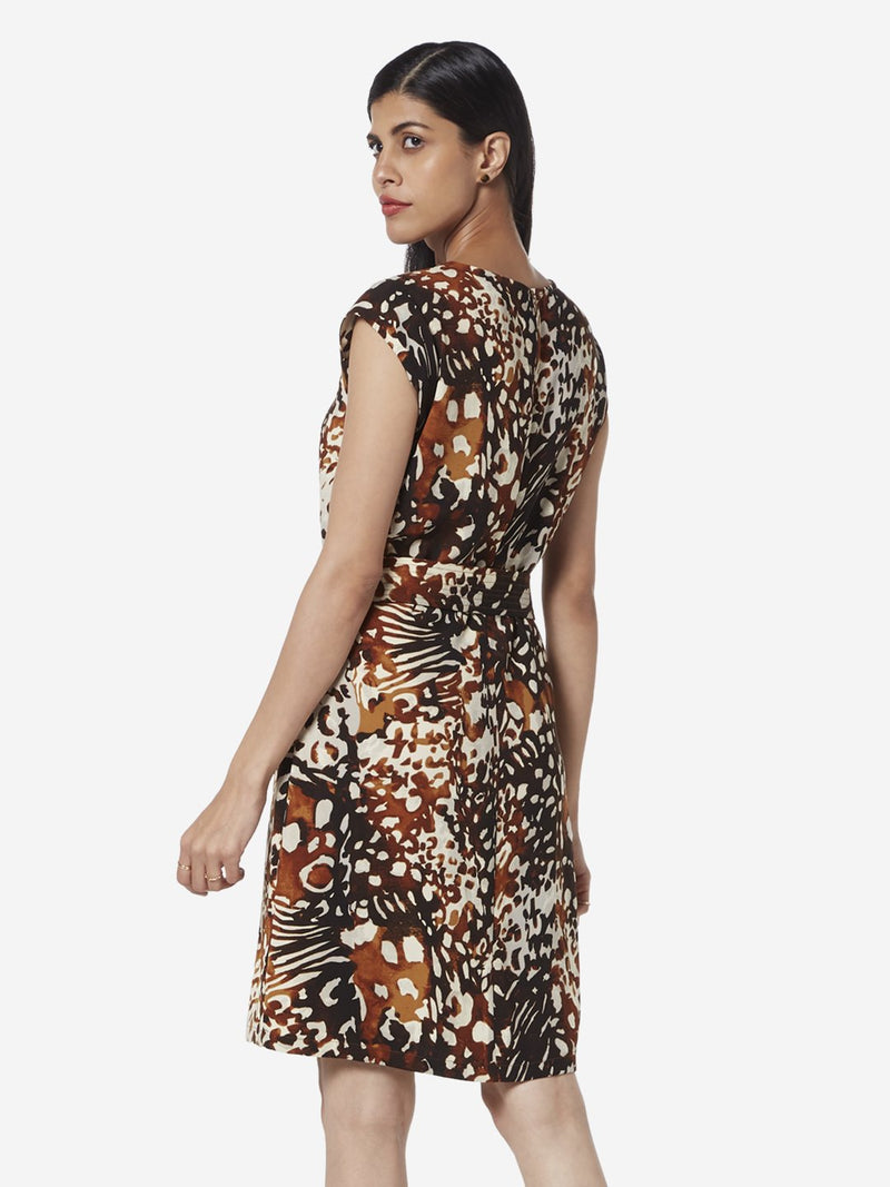 Wardrobe Brown Printed Tess Dress With Belt