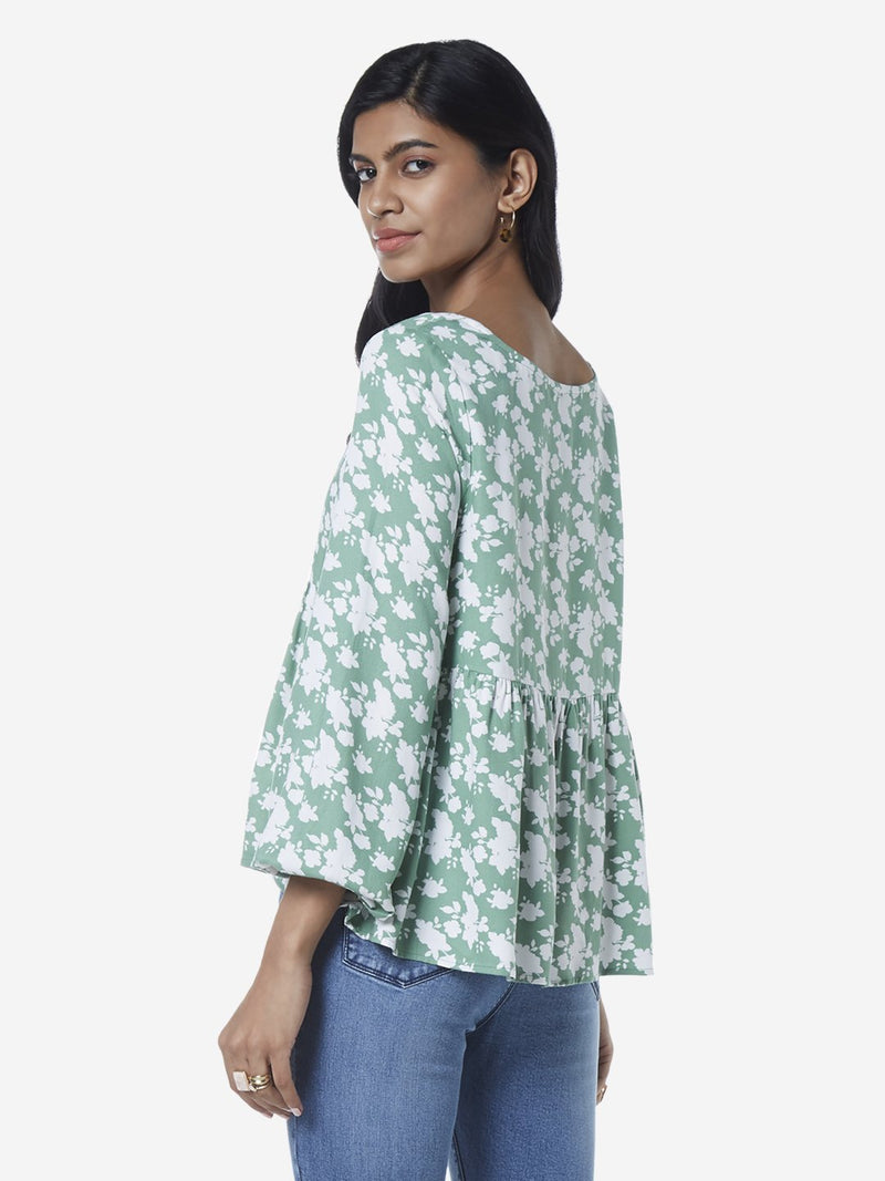 LOV Mint Floral Printed Caylee Top