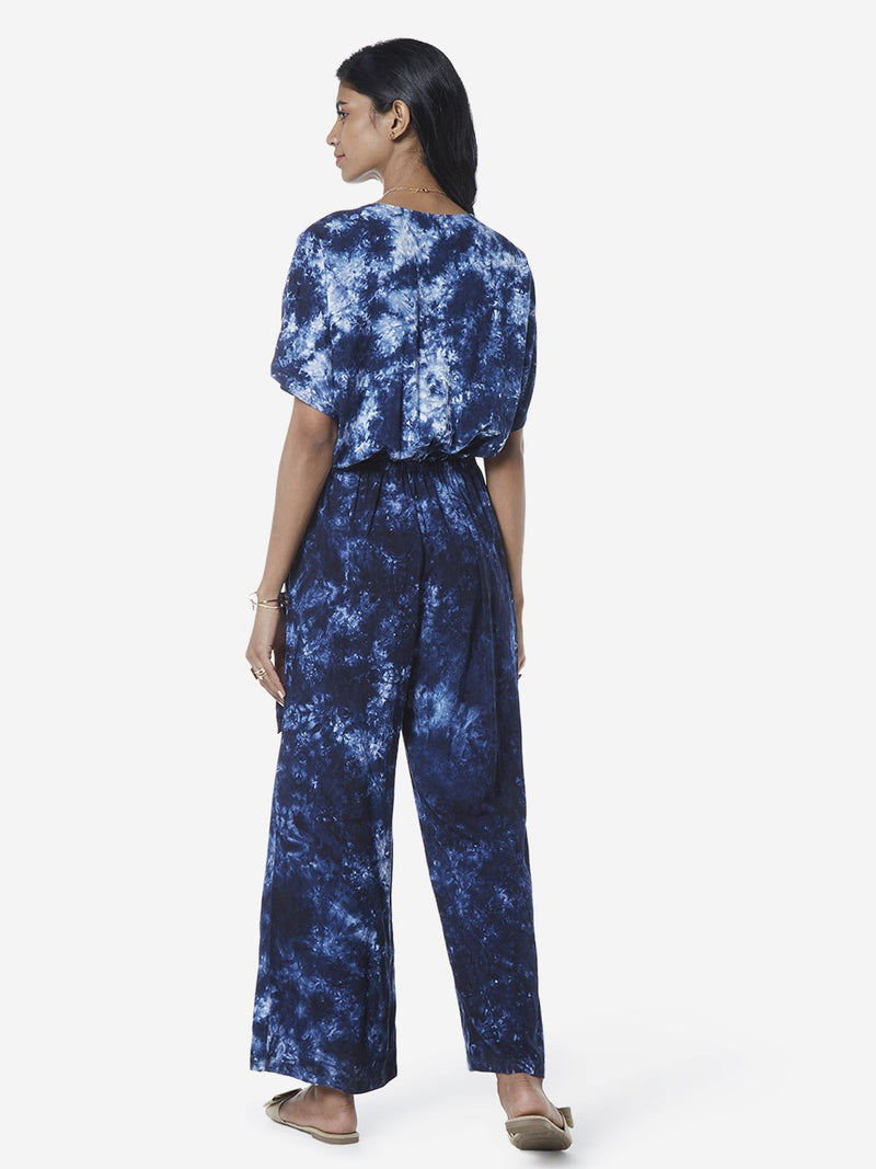 LOV Dark Blue Tie-Dye Patterned Jumpsuit