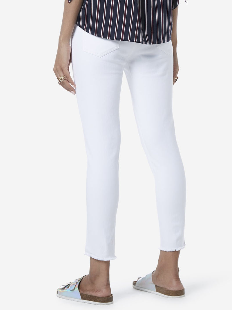 LOV White Braiden Cropped Braid Pattern Jeans