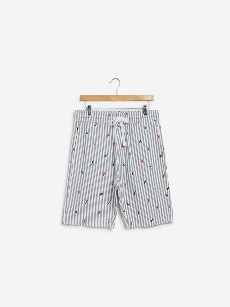 WES Lounge White Printed Relaxed Fit Shorts
