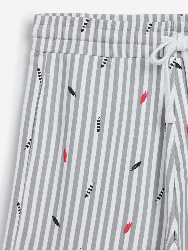 WES Lounge White Printed Relaxed Fit Shorts