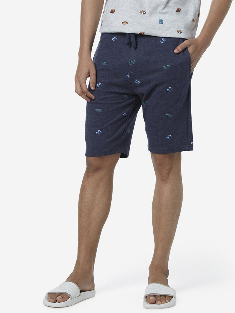 WES Lounge Dark Blue Melange Relaxed Fit Shorts