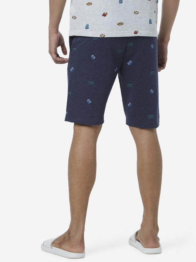 WES Lounge Dark Blue Melange Relaxed Fit Shorts