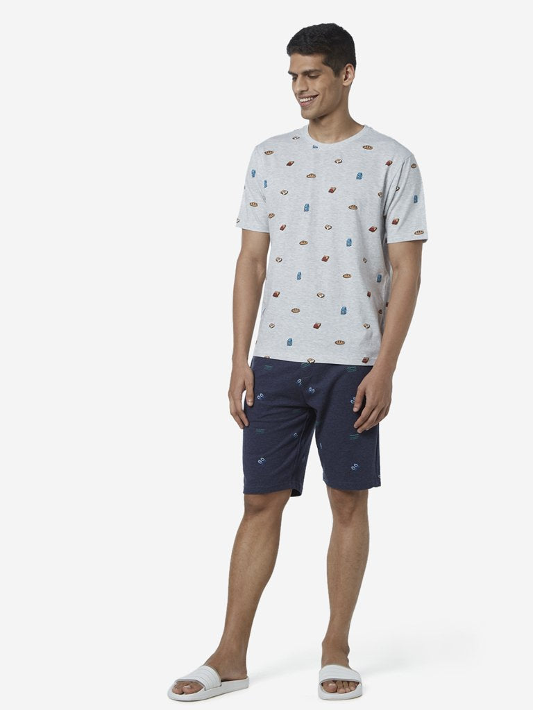 WES Lounge Dark Blue Melange Relaxed Fit Shorts