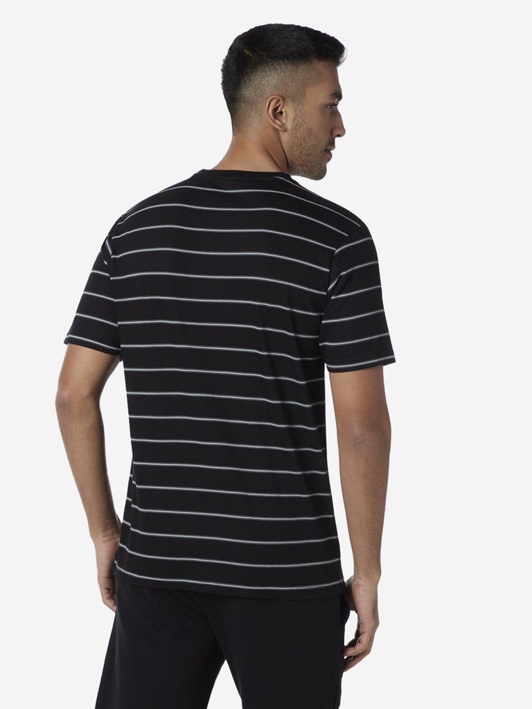 WES Lounge Black Striped Relaxed Fit T-Shirt
