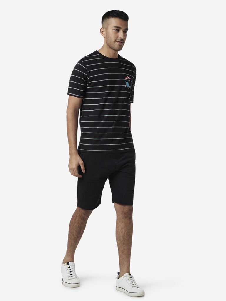 WES Lounge Black Striped Relaxed Fit T-Shirt
