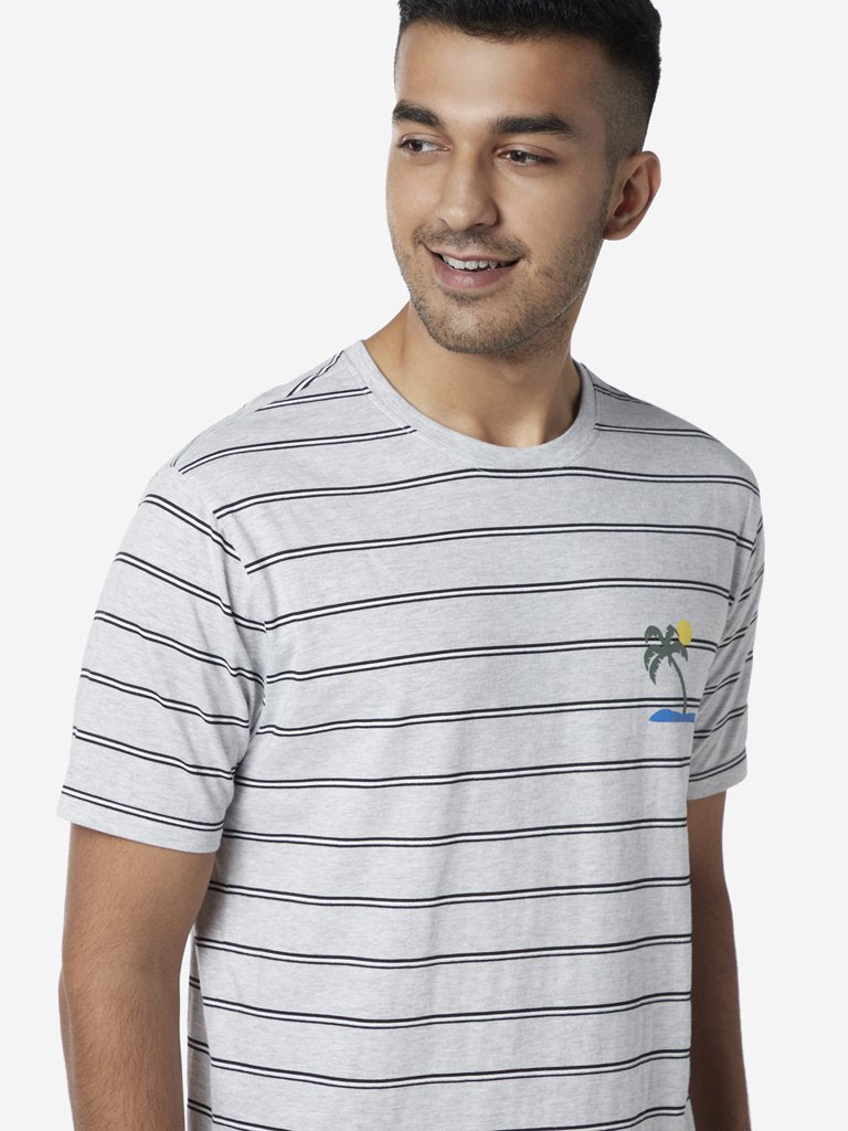 WES Lounge Grey Striped Relaxed Fit T-Shirt