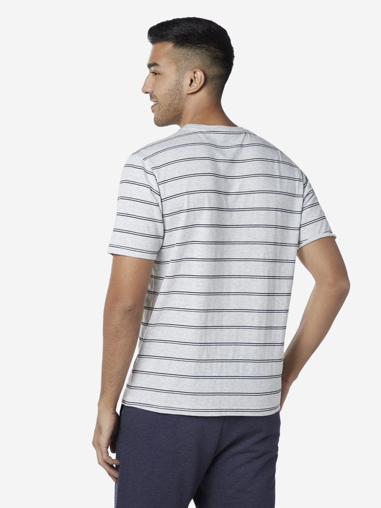 WES Lounge Grey Striped Relaxed Fit T-Shirt