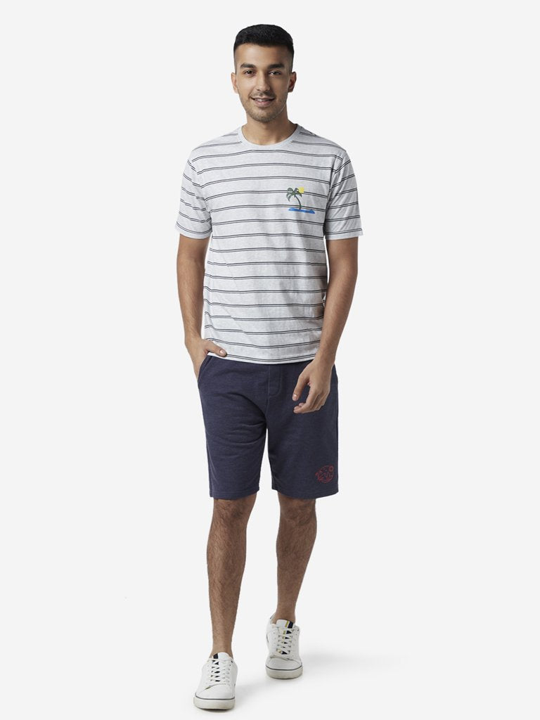 WES Lounge Grey Striped Relaxed Fit T-Shirt